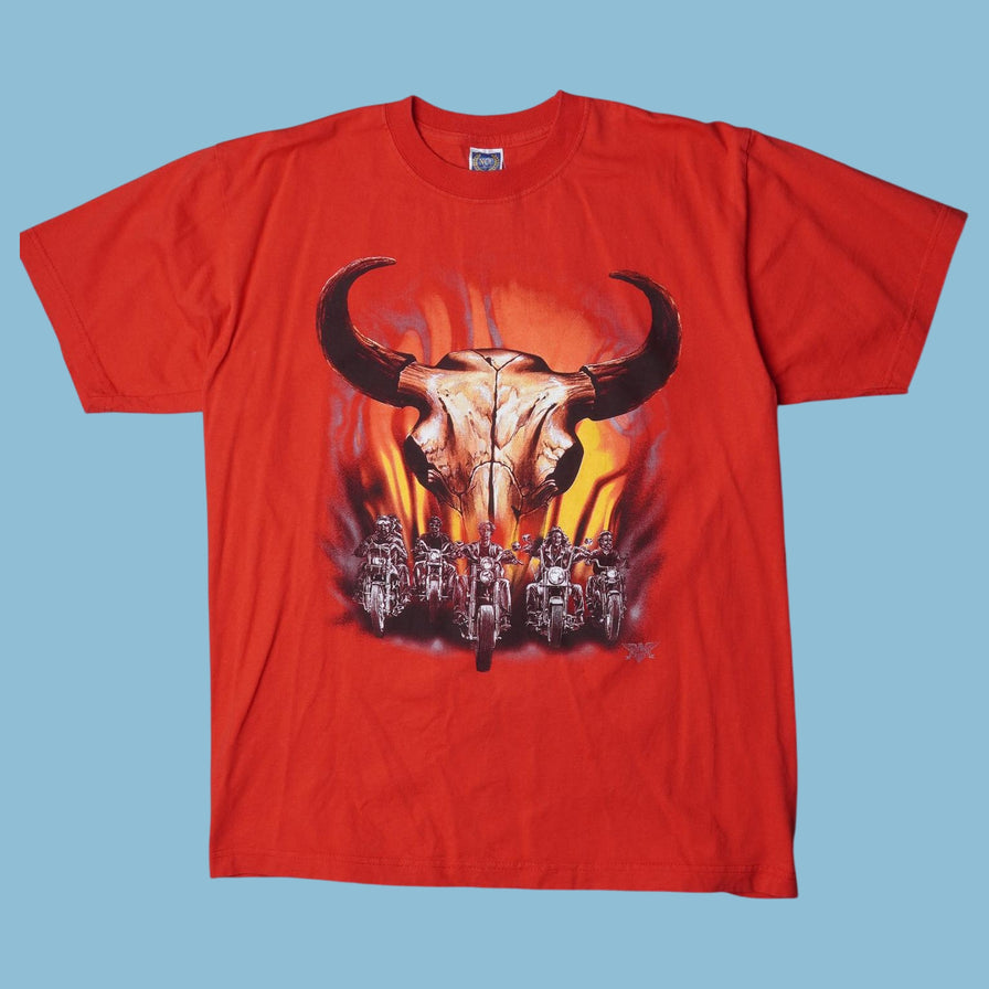 Vintage 90s Bull Skull Biker T-Shirt - L