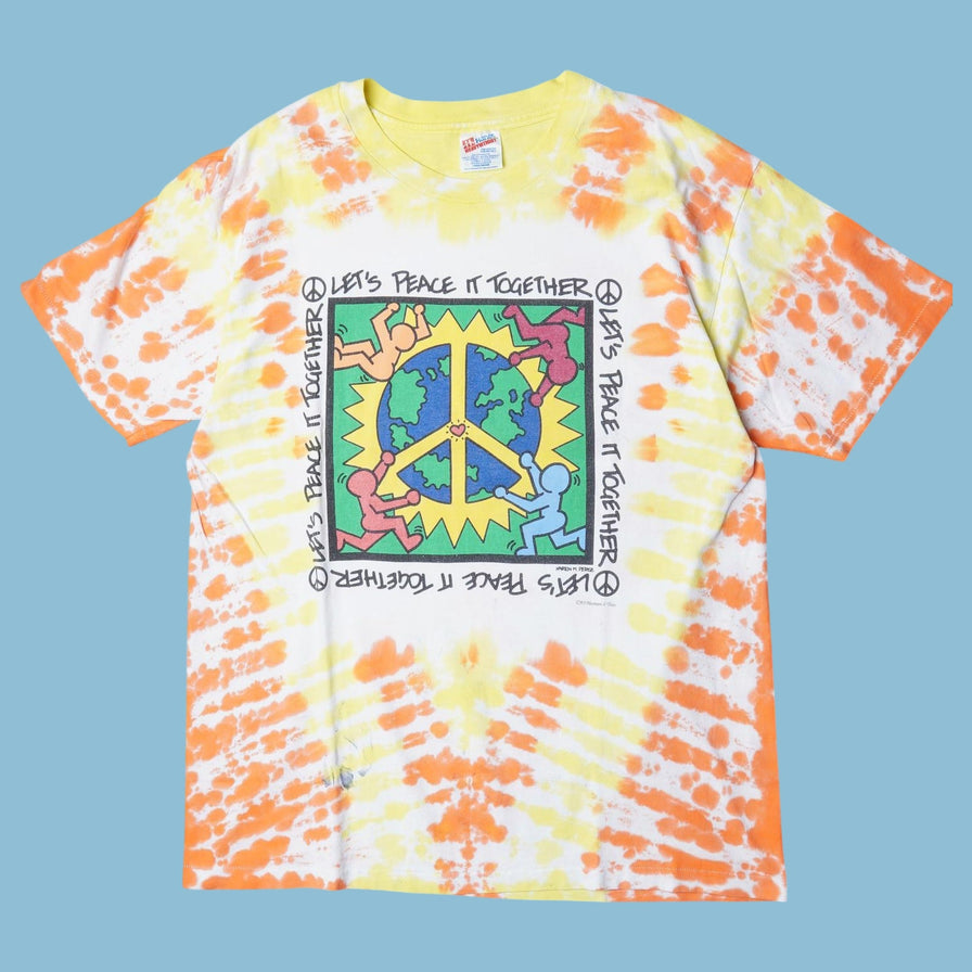 Vintage 90s Let's Peace It Together Tie-Dye T-Shirt - L