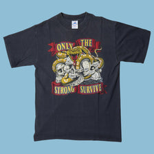 Vintage 90s Only The Strong Survive Skull Snake T-Shirt - M