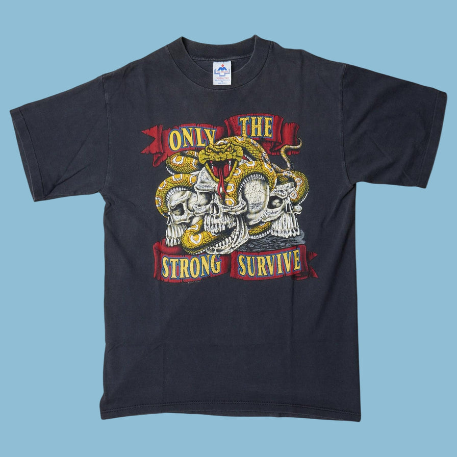 Vintage 90s Only The Strong Survive Skull Snake T-Shirt - M