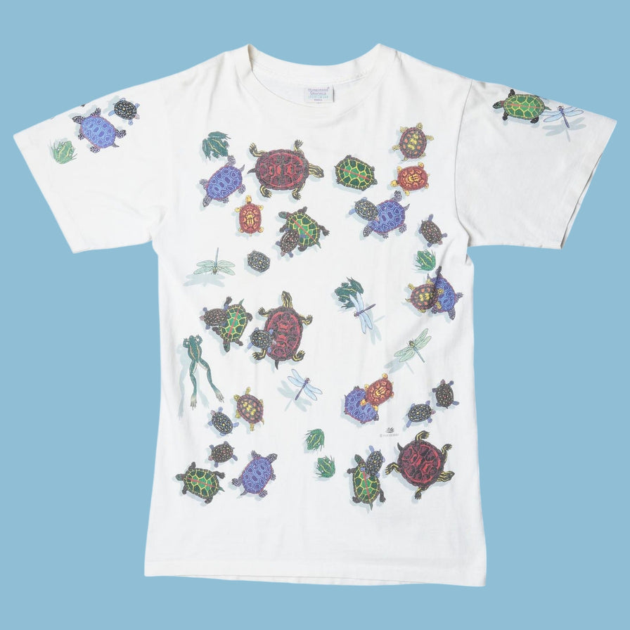 Vintage 90s Turtles & Frogs All Over Print T-Shirt - S