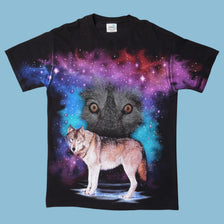 Vintage 90s Wolf Galaxy T-Shirt - M