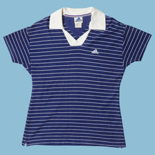 Vintage Adidas 90s Striped Polo T-Shirt - L
