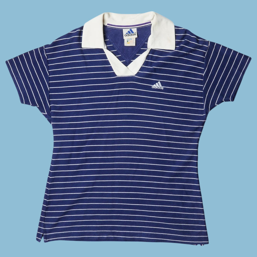 Vintage Adidas 90s Striped Polo T-Shirt - L