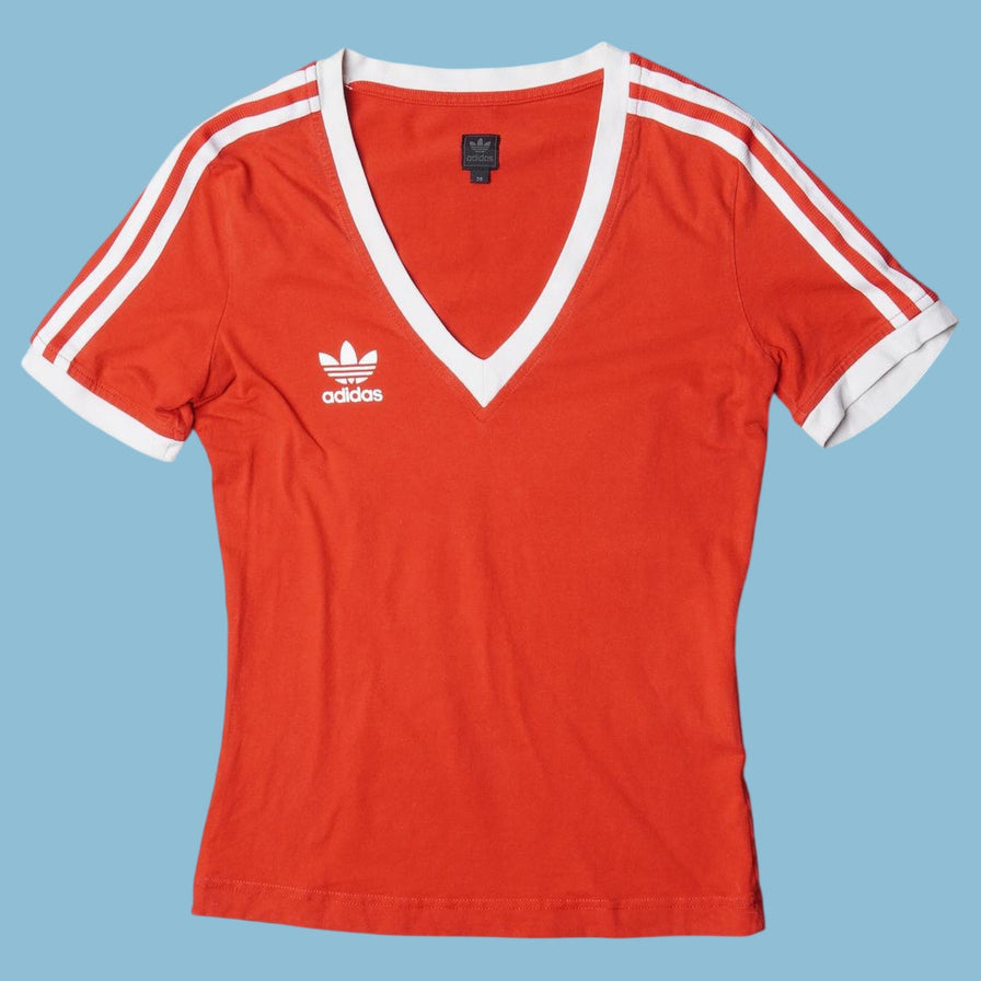 Vintage Adidas 90s V-Neck T-Shirt - S