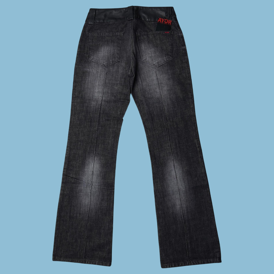 Vintage AYOR Y2K Jean avec Bordure en Cuir - S