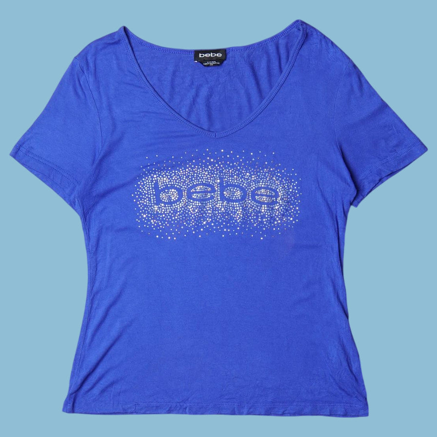Vintage Bebe 2000s Rhinestone Logo T-Shirt - L