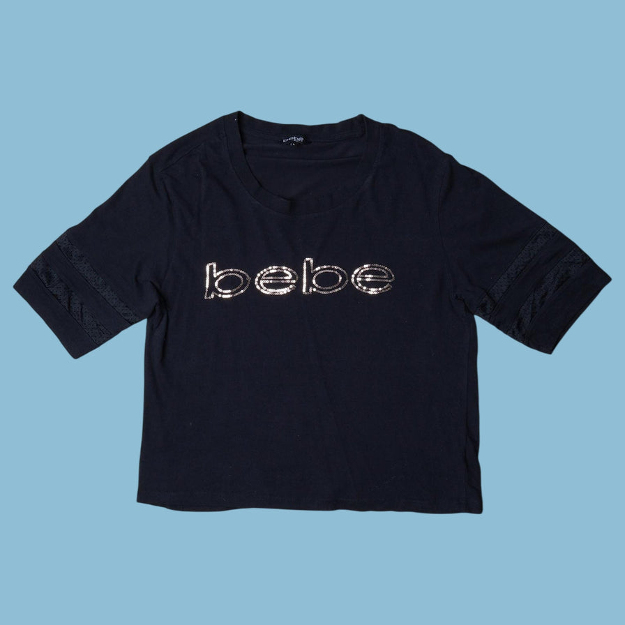 Vintage Bebe 2000s Sequin Logo T-Shirt - L