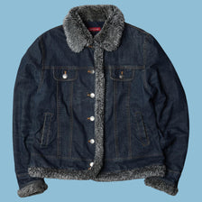 Vintage Bebe Y2K Jeansjacke mit Fellkragen - L
