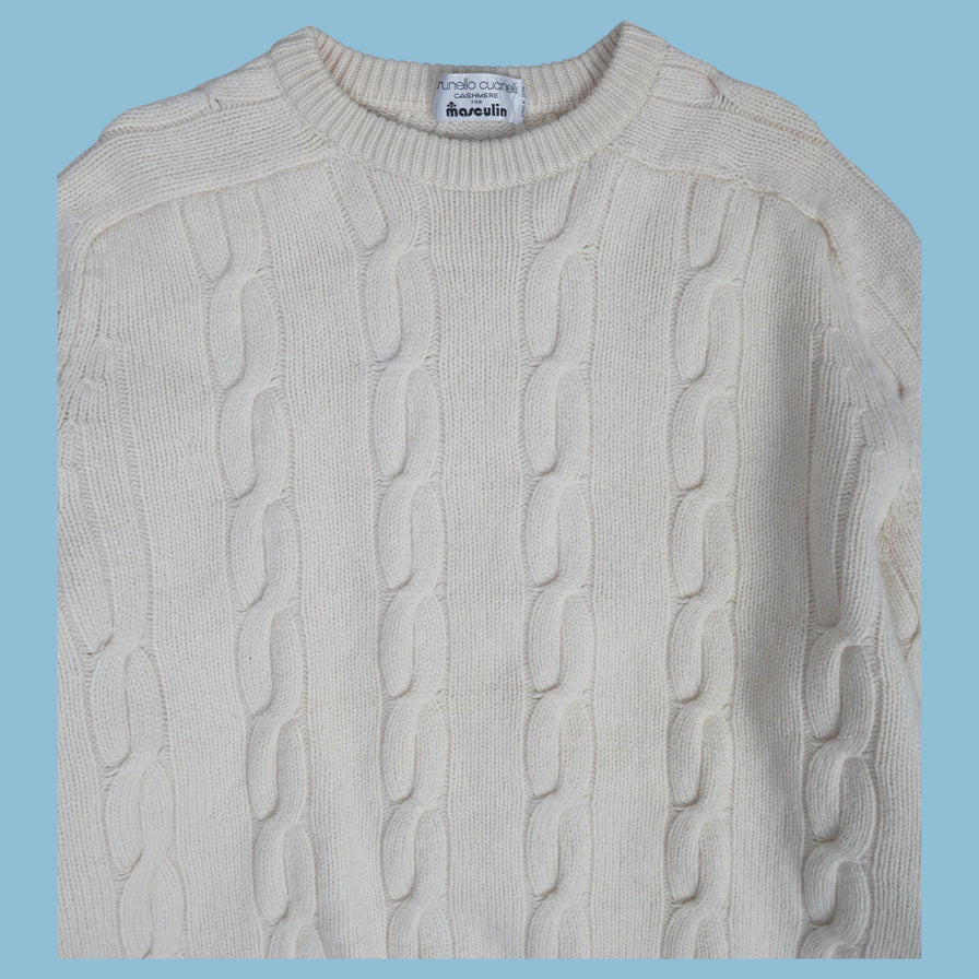 Vintage Brunello Cucinelli Cashmere Zopfmuster Strickpullover - L - NFF Vintage