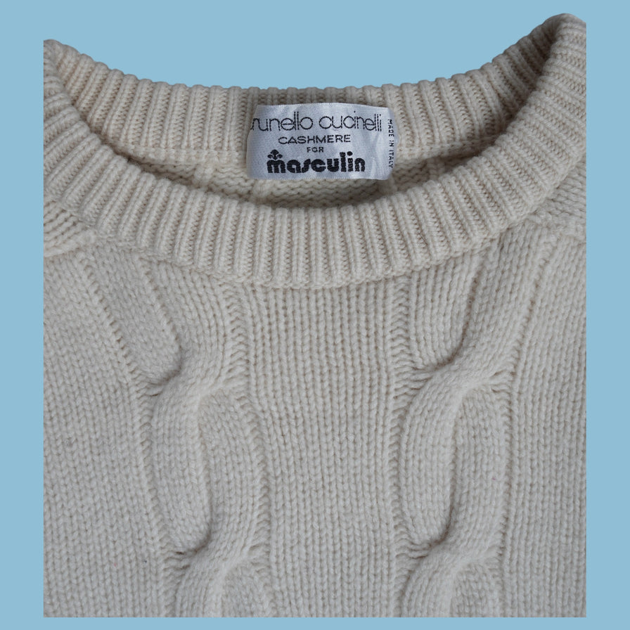 Vintage Brunello Cucinelli Cashmere Zopfmuster Strickpullover - L - NFF Vintage