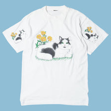 Vintage Cat Sunflower Print T-Shirt - M