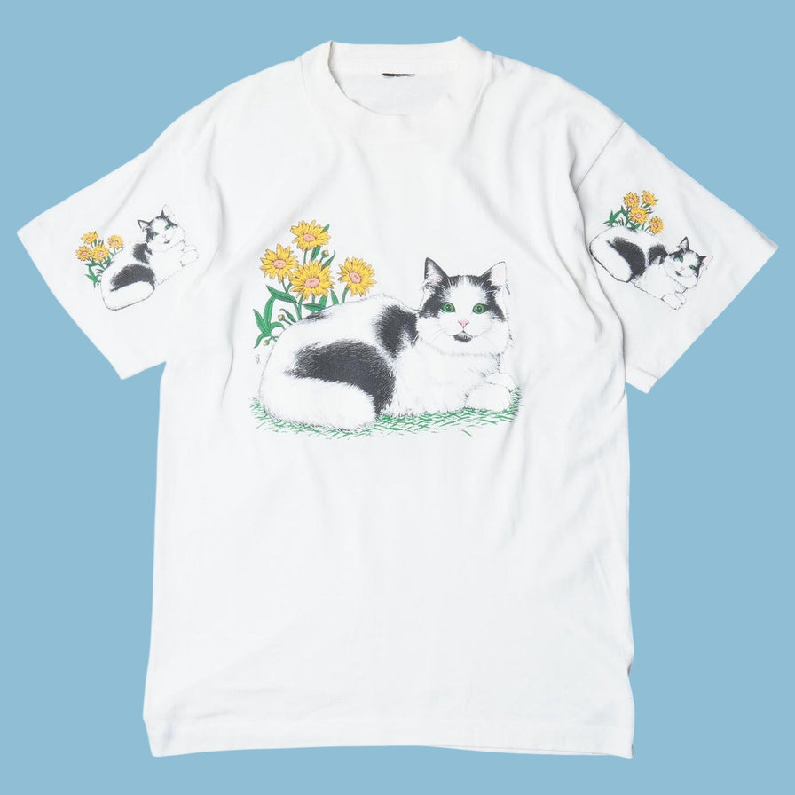 Vintage Cat Sunflower Print T-Shirt - M
