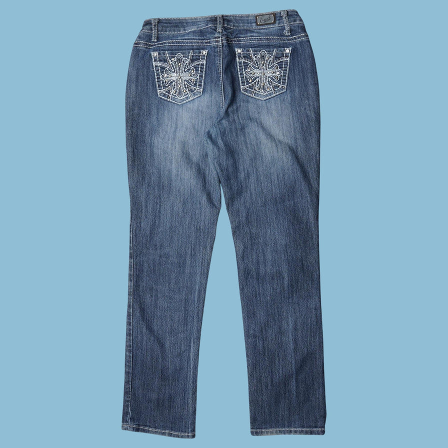 Vintage Earl 2000s Embroidered Cross Jeans - L