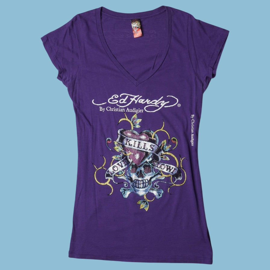Vintage Ed Hardy 2000s Love Kills Slowly Rhinestone T-Shirt - L