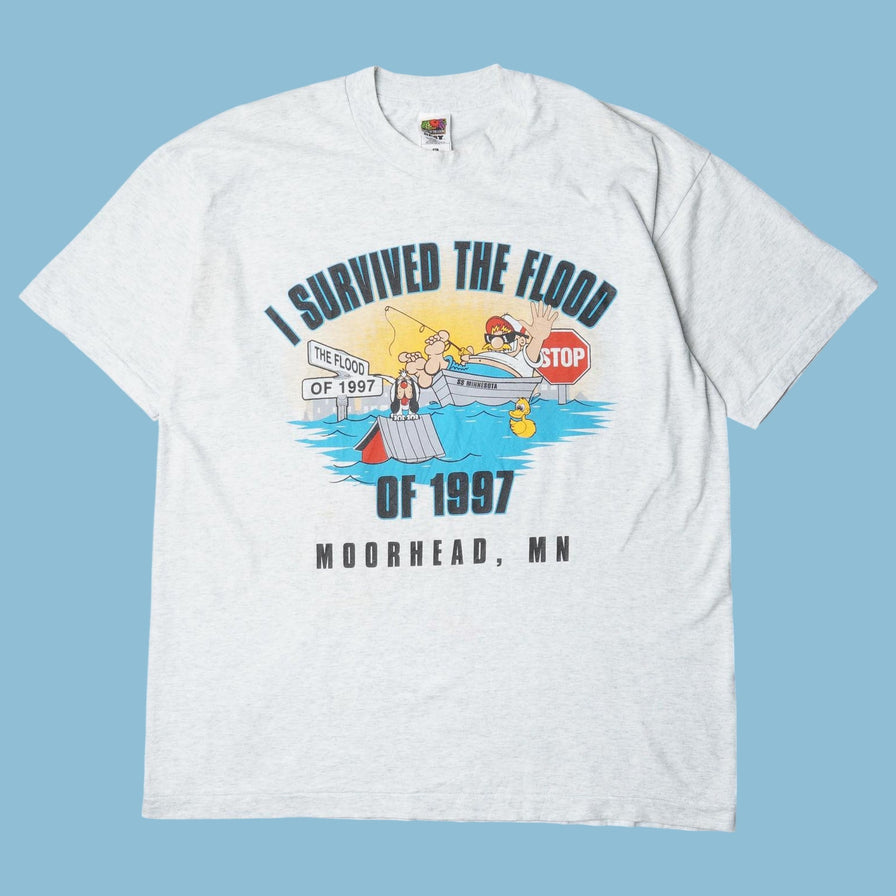 Vintage Fruit of the Loom 90s I Survived The Flood 1997 Moorhead MN T-Shirt - XL
