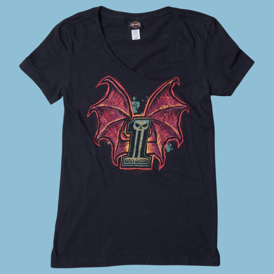 Vintage Harley Davidson Bat Wings Skull T-Shirt - XS