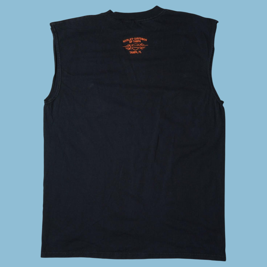 Vintage Harley Davidson Skull Flames Sleeveless T-Shirt - XL