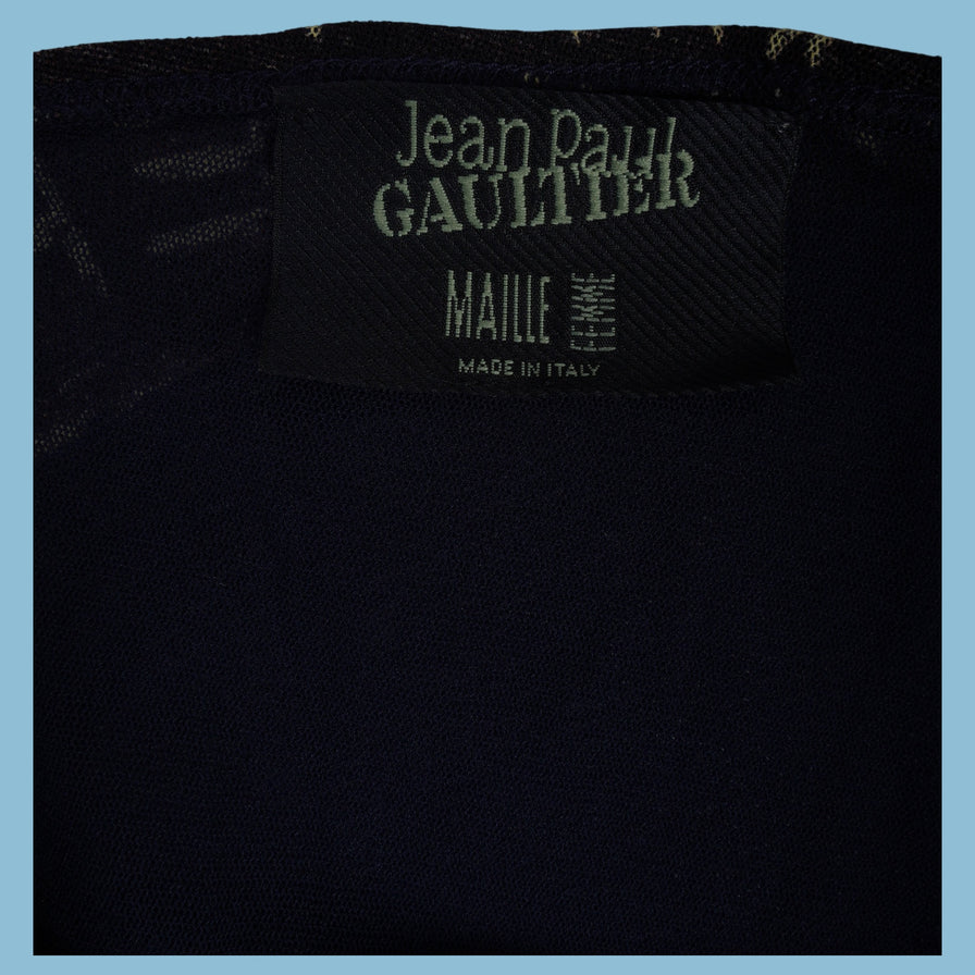 Vintage Jean Paul Gaultier SS 2001 Graffiti Striped Print Mesh Rock - L - NFF Vintage