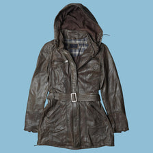 Vintage Lederjacke mit Kapuze - M