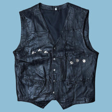Vintage Lederjacke Weste mit Nieten - XL
