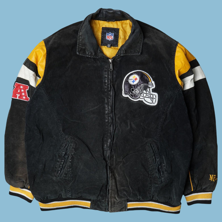 Veste en cuir Vintage NFL des années 90 Pittsburgh Steelers - 2XL