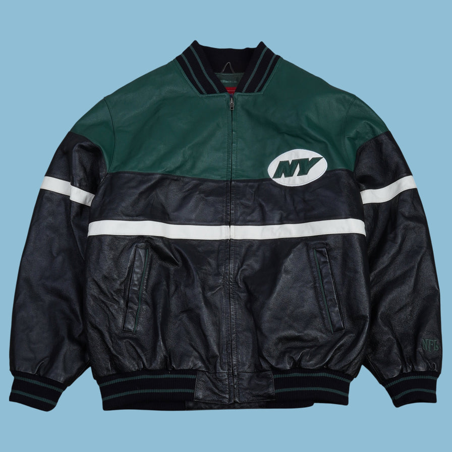 Vintage NFL New York Jets Leder College Jacke - XL - NFF Vintage