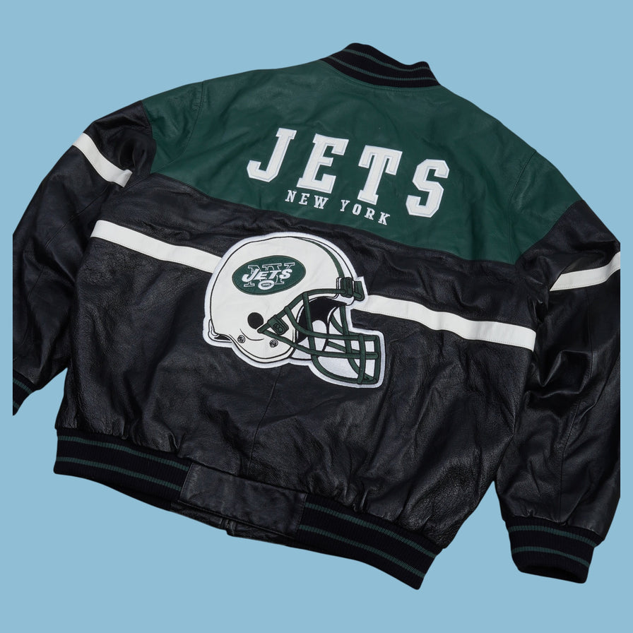 Vintage NFL New York Jets Leder College Jacke - XL - NFF Vintage