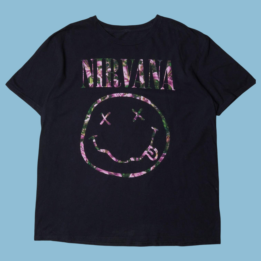 Vintage Nirvana Floral Smiley T-Shirt - L