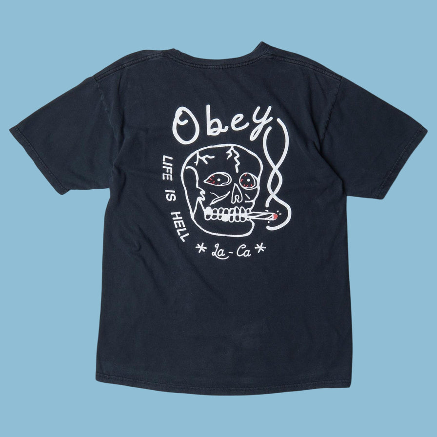 Vintage Obey Life Is Hell Skull T-Shirt - M