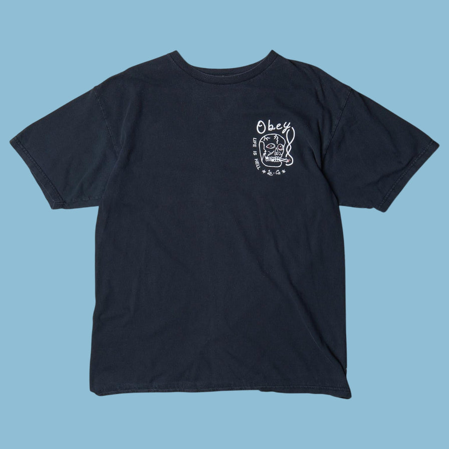 Vintage Obey Life Is Hell Skull T-Shirt - M