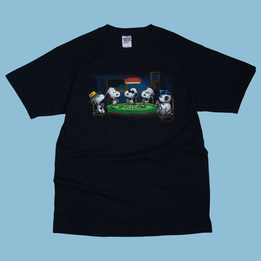 Vintage 90s Peanuts Snoopy Poker T-Shirt - L - NFF Vintage
