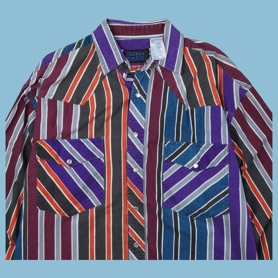 Vintage 80s Sierra Pacific Gestreiftes Hemd - L