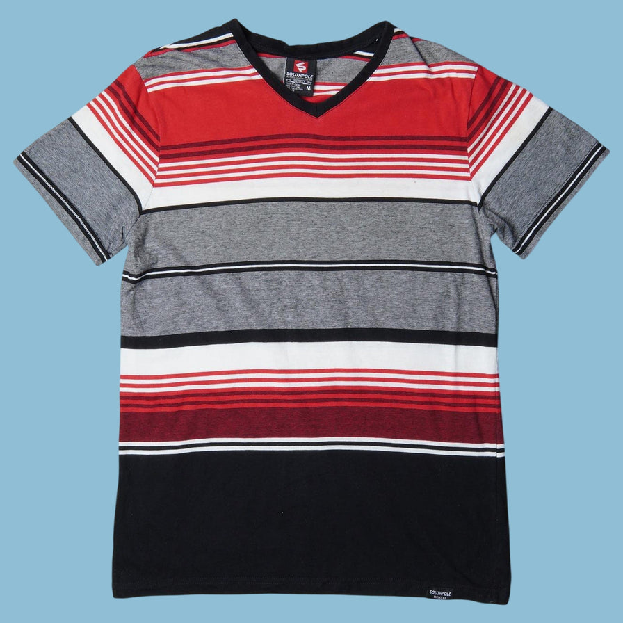 Vintage Southpole Y2K Striped V-Neck T-Shirt - M