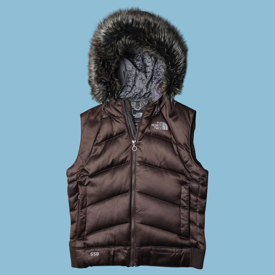 Vintage The North Face 550 Daunenweste mit Fellkapuze - M