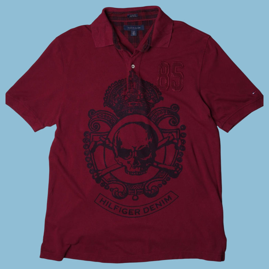Vintage Tommy Hilfiger 2000s Skull Graphic Polo T-Shirt - L