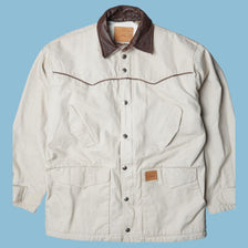 Vintage Workwear Canvas Jacke mit Lederdetails - L