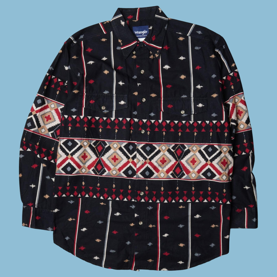 Vintage Wrangler 90s Western Aztec Hemd - L