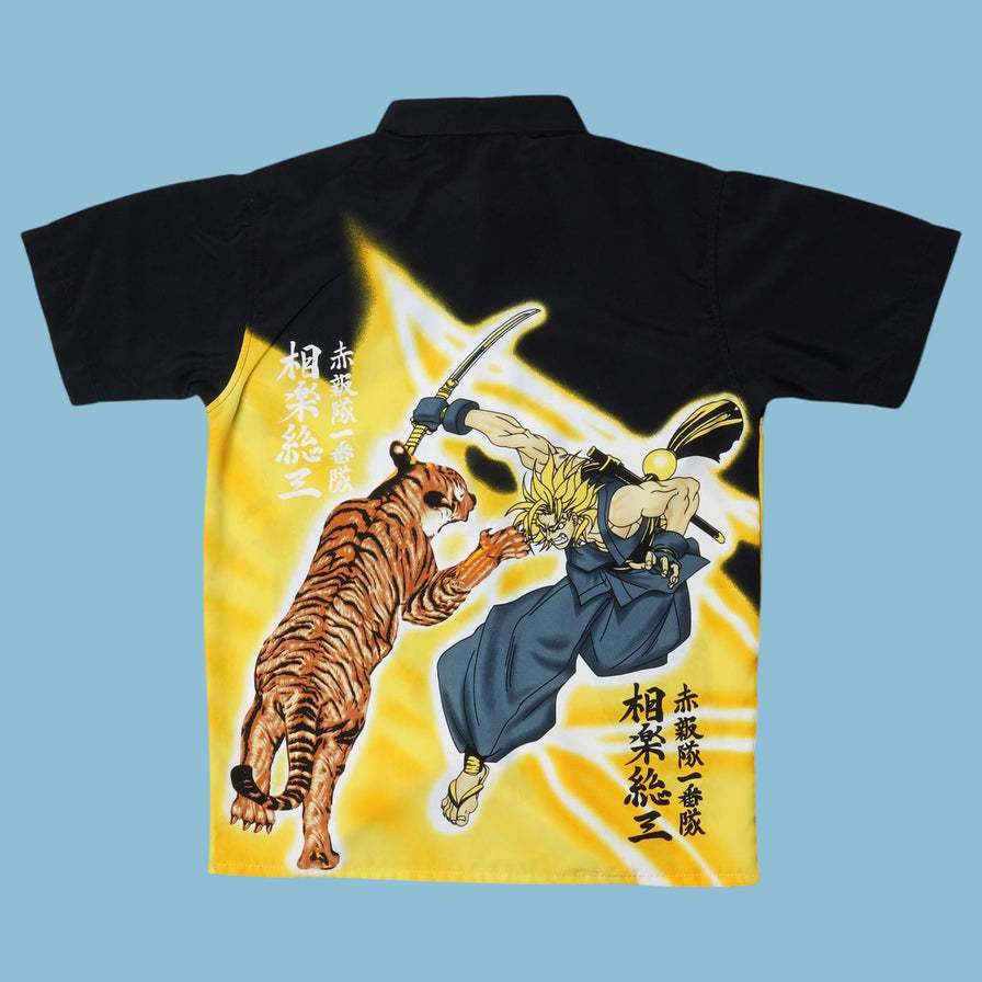 Vintage Y2K Anime Samurai Tiger Print Hemd - XS