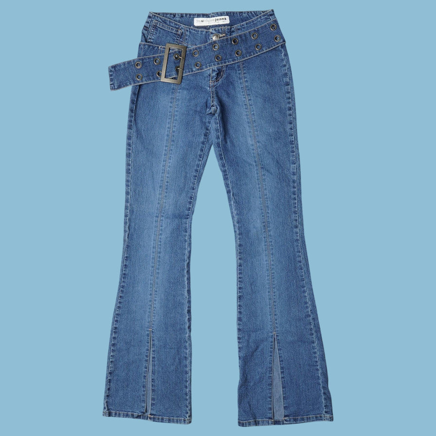 Vintage Y2K Belted Flare Jeans - S
