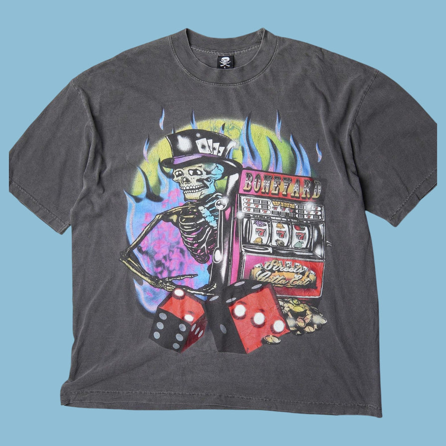 Vintage Y2K Boneyard Skeleton Gambling Graphic T-Shirt - L