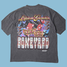 Vintage Y2K Boneyard Skeleton Gambling Graphic T-Shirt - L