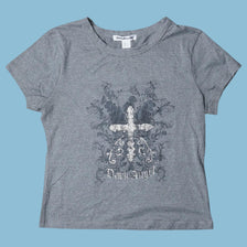 Vintage Y2K Dark Angel Rhinestone Cross T-Shirt - L