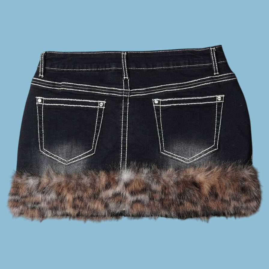 Vintage Y2K Denim Rock mit Fellbesatz - S