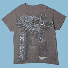 Vintage Y2K Devotion Cross Graphic T-Shirt - L