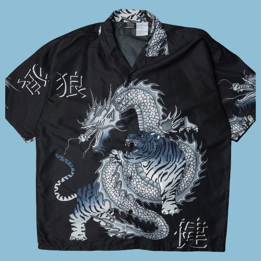 Vintage Y2K Dragon Tiger Print Hemd - XL
