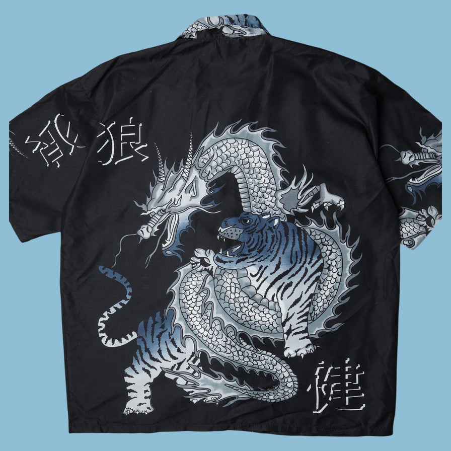 Vintage Y2K Dragon Tiger Print Hemd - XL
