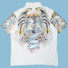 Vintage Y2K Eagle Tattoo Print Polo T-Shirt - XL