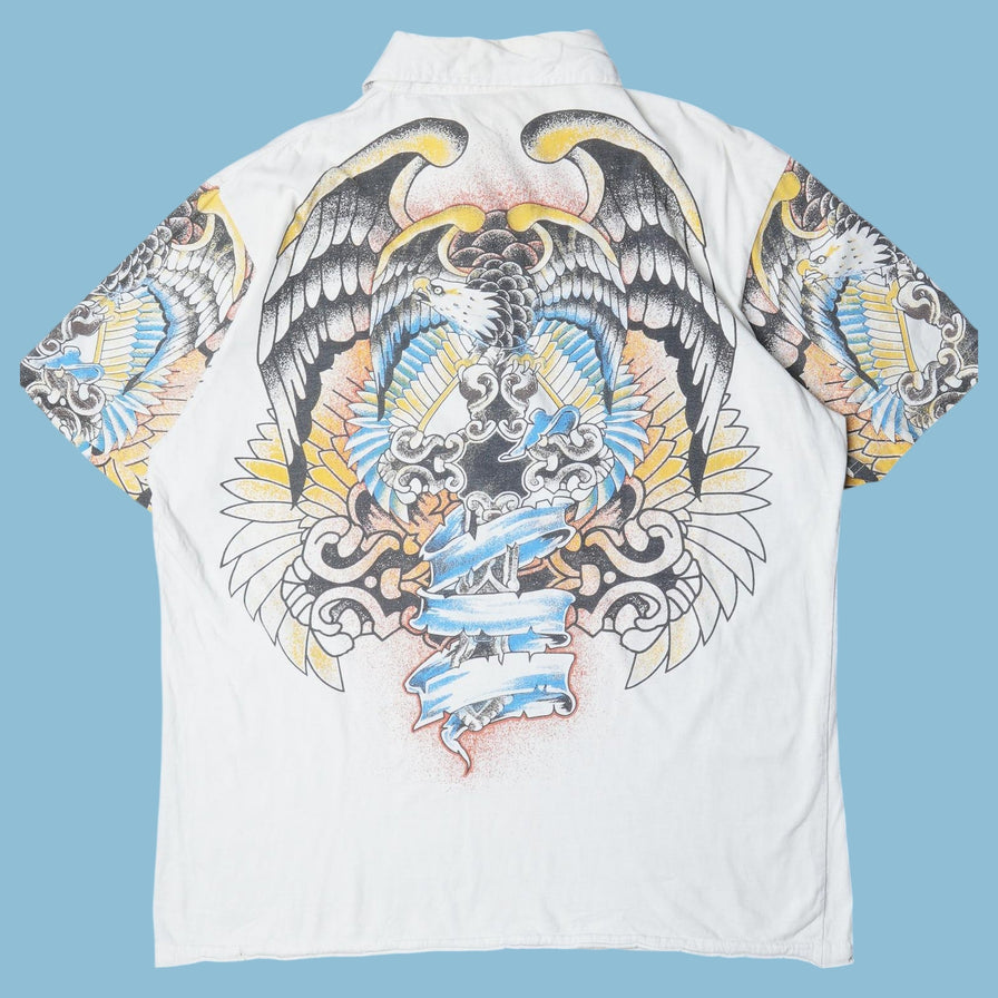 Vintage Y2K Eagle Tattoo Print Polo T-Shirt - XL