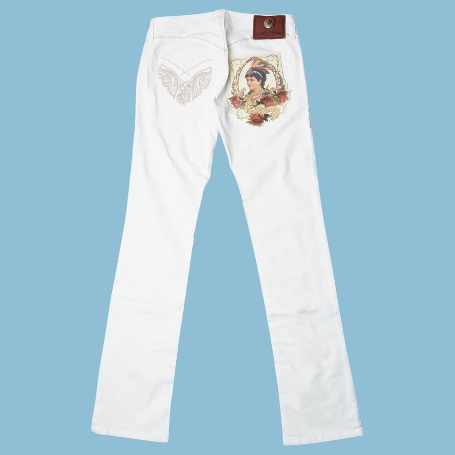 Vintage Y2K Embroidered White Jeans - S